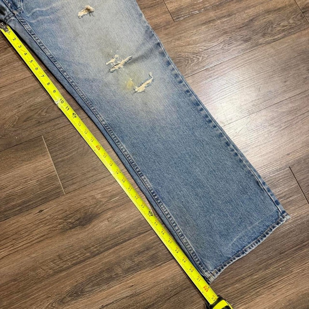 Vintage Y2K baggy bootcut fit Arizona blue distressed faded jeans Size 32x32 - Picture 7 of 8